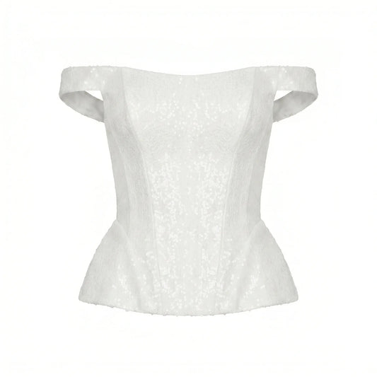 SATIN IVORY CORSET WITH SEQUINS