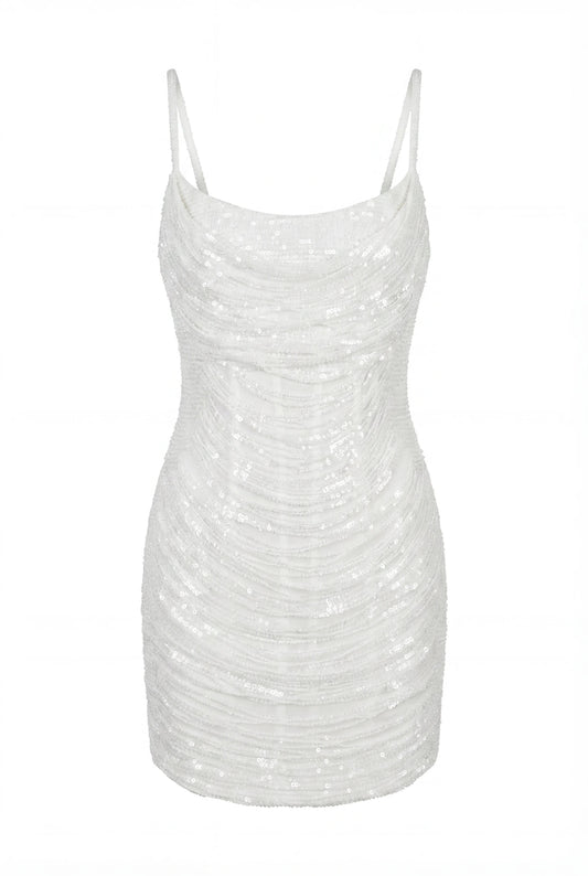 IVORY CORSET MINI DRESS WITH SEQUINS
