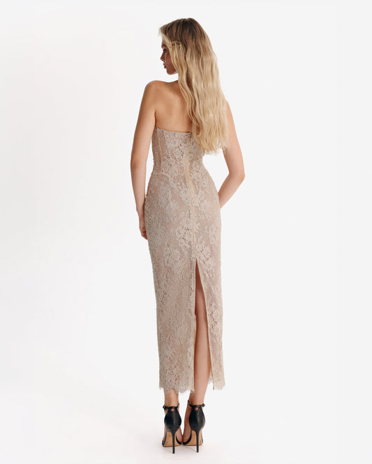 NUDE LACE CORSET MAXI DRESS