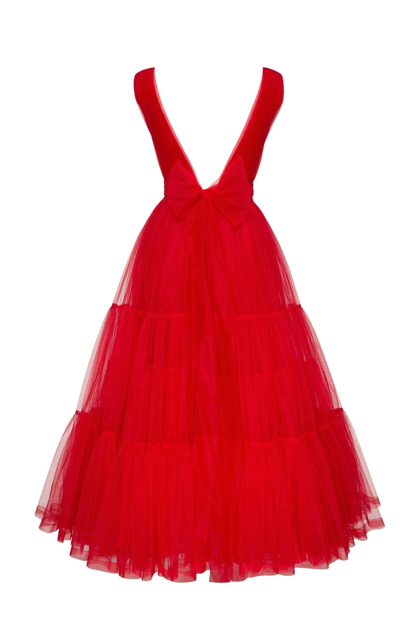 RED TENDER MIDI PLUNGING NECKLINE MIDI DRESS