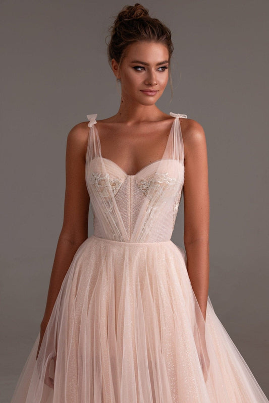 PEACH MULTI-LAYERED TULL GOWN