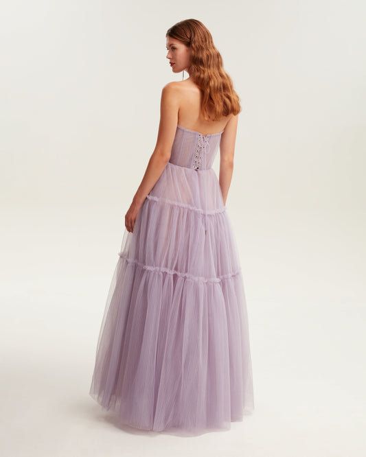 LAVENDER RUFFLED SKIRT TULLE MAXI DRESS