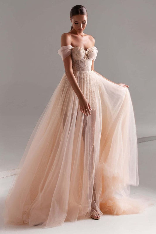 SPARKLING OFF-SHOULDER NECKLINE GOWN