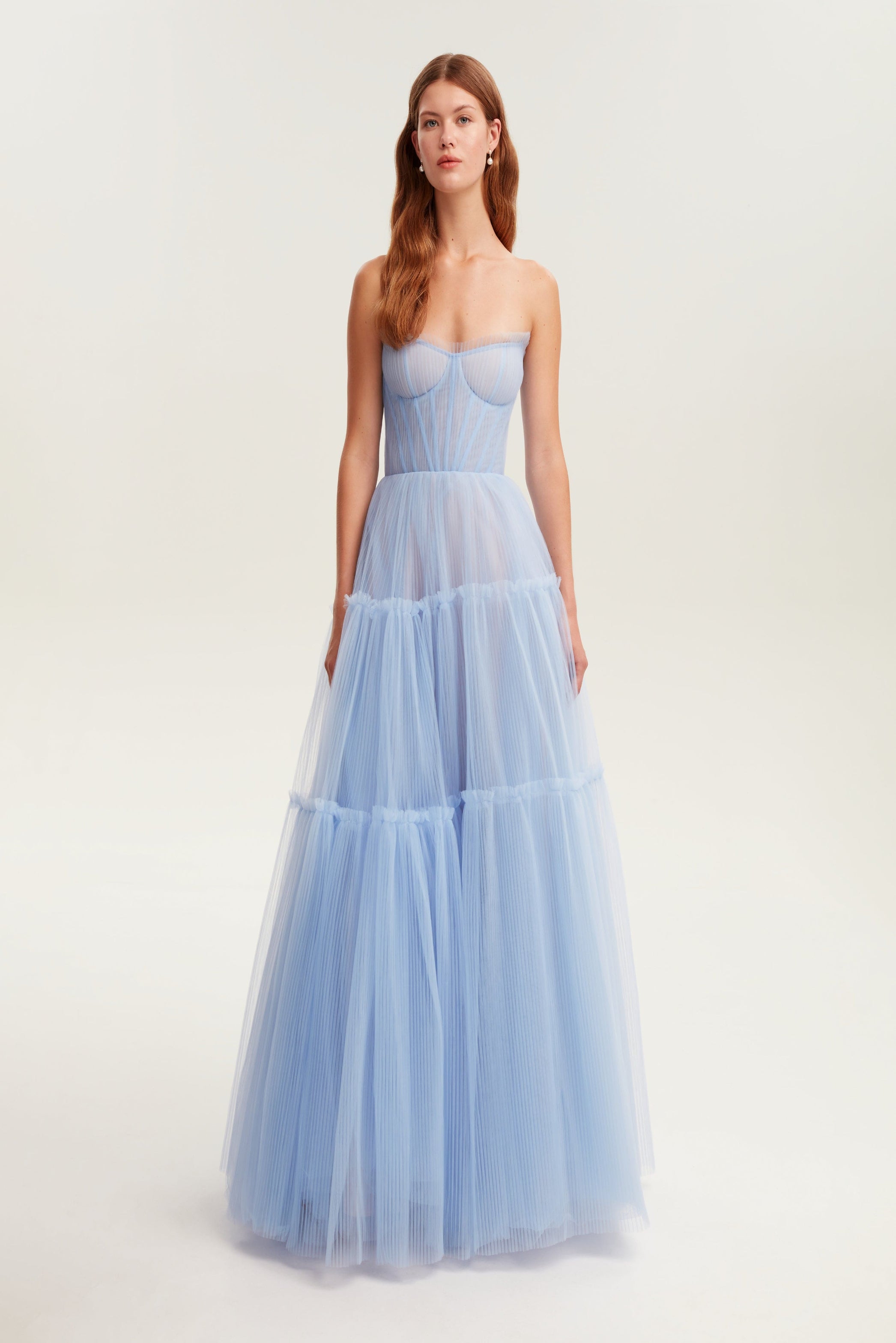 LIGHT BLUE RUFFLED SKIRT TULLE MAXI DRESS – Amalthrea