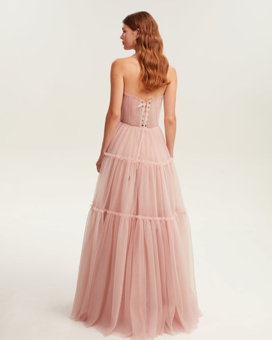 MISTY ROSE RUFFLED SKIRT TULLE MAXI DRESS