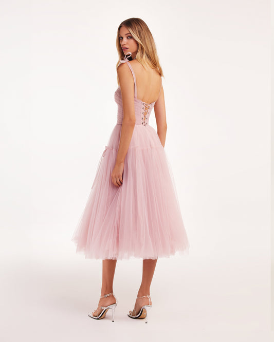 MISTY PINK & OCEAN BLUE TIE STRAPS TULLE DRESS