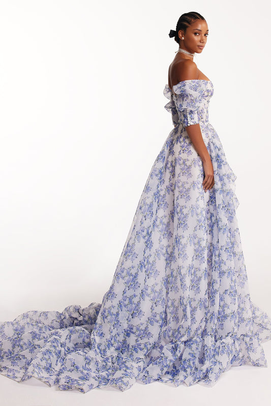 BLUE HYDRANGEA MAXI PRINCESS DRESS