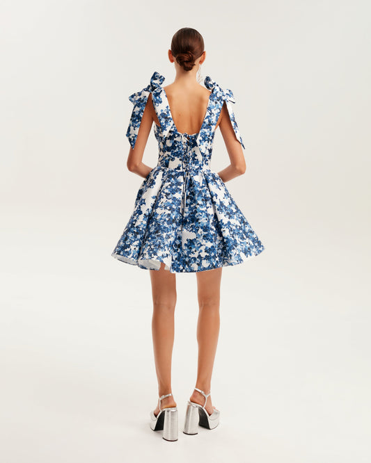 ELEGANT BLUE HYDRANGEA MINI DRESS ON STRAPS