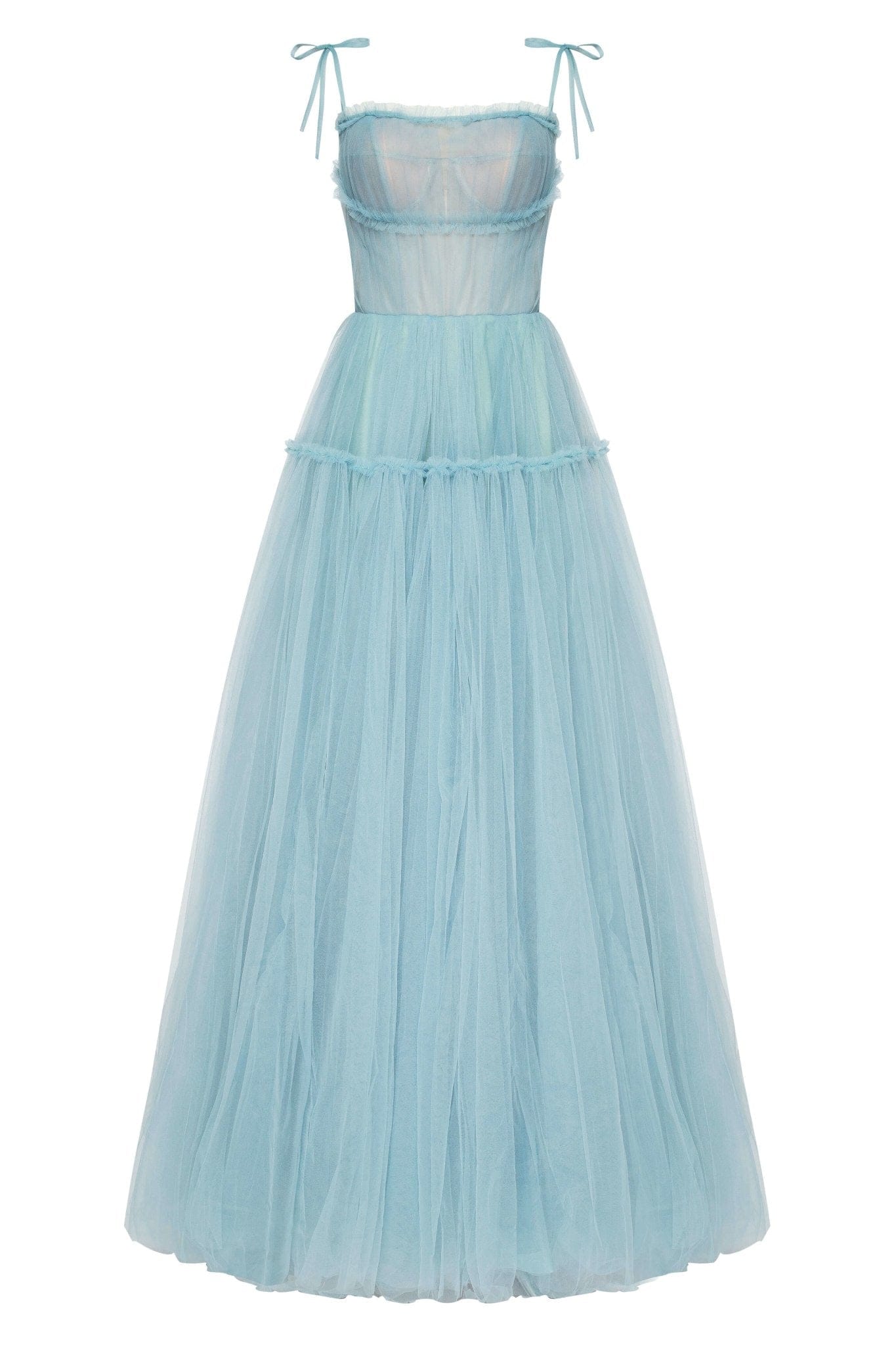 OCEAN TIE STRAPS TULLE PROM DRESS