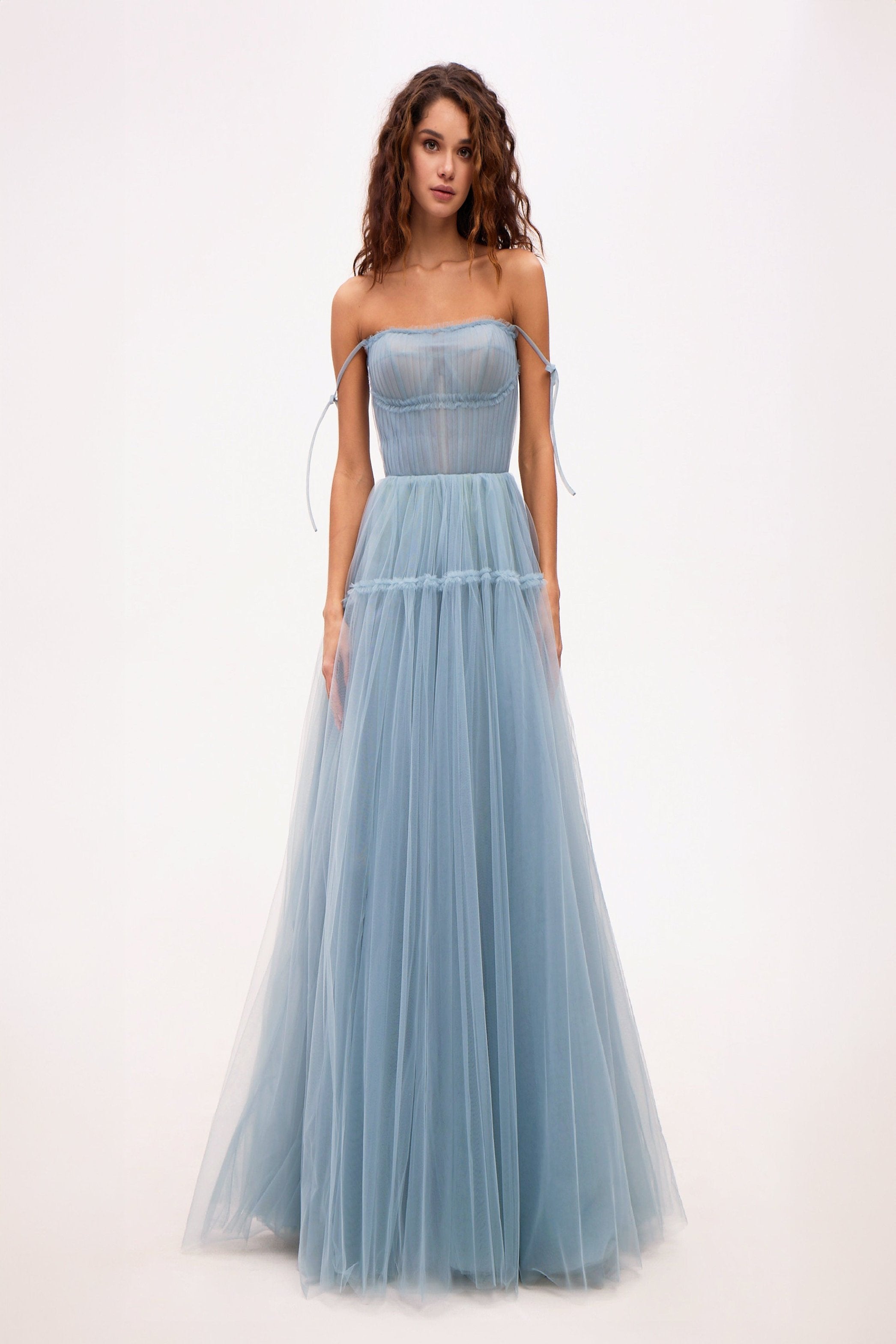 OCEAN TIE STRAPS TULLE PROM DRESS Amalthrea OCEAN TIE STRAPS TULLE PROM DRESS Amalthrea