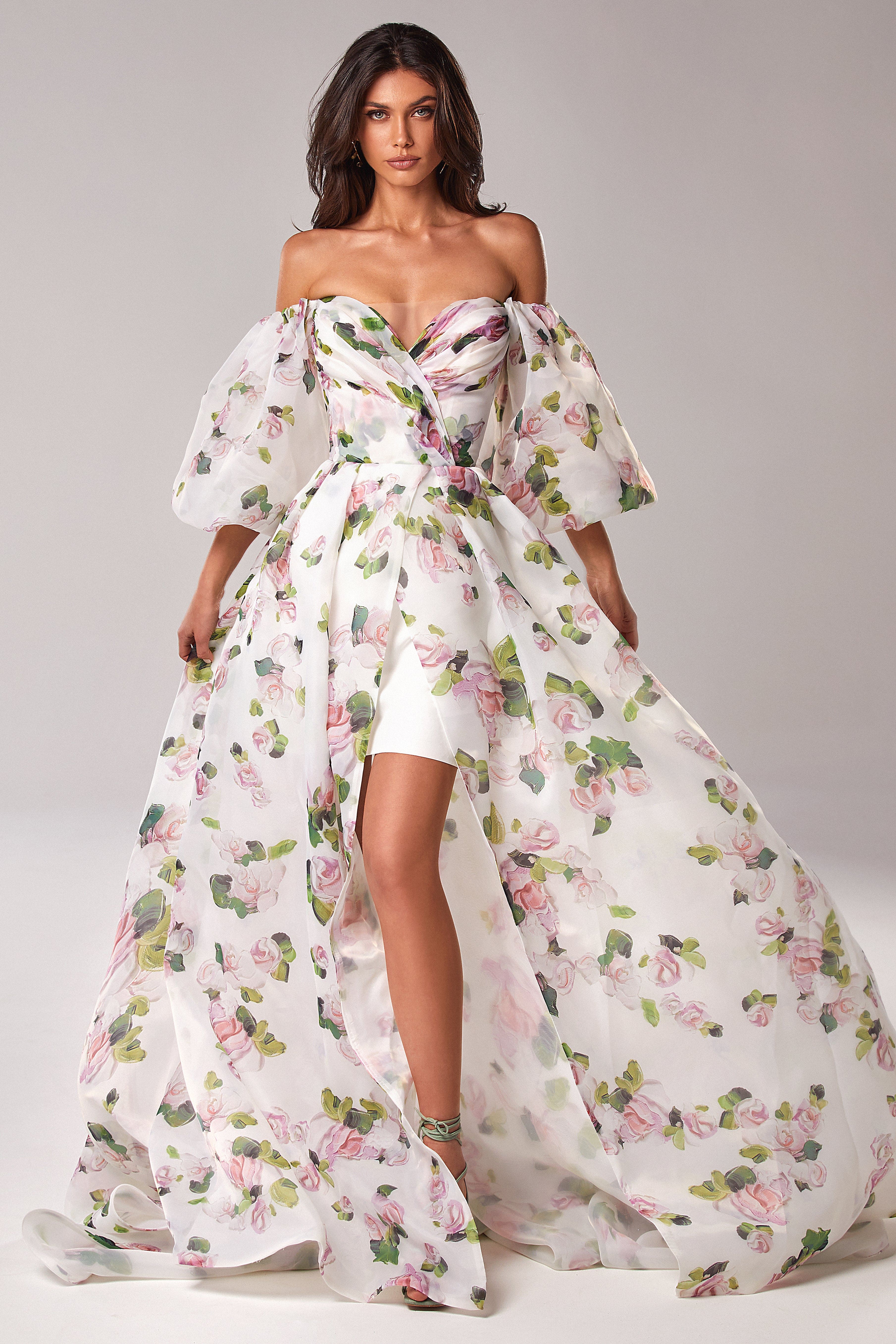 APPLE BLOSSOM ELEGANT FLORAL PUFF SLEEVE MAXI DRESS APPLE BLOSSOM ELEGANT FLORAL PUFF SLEEVE MAXI DRESS