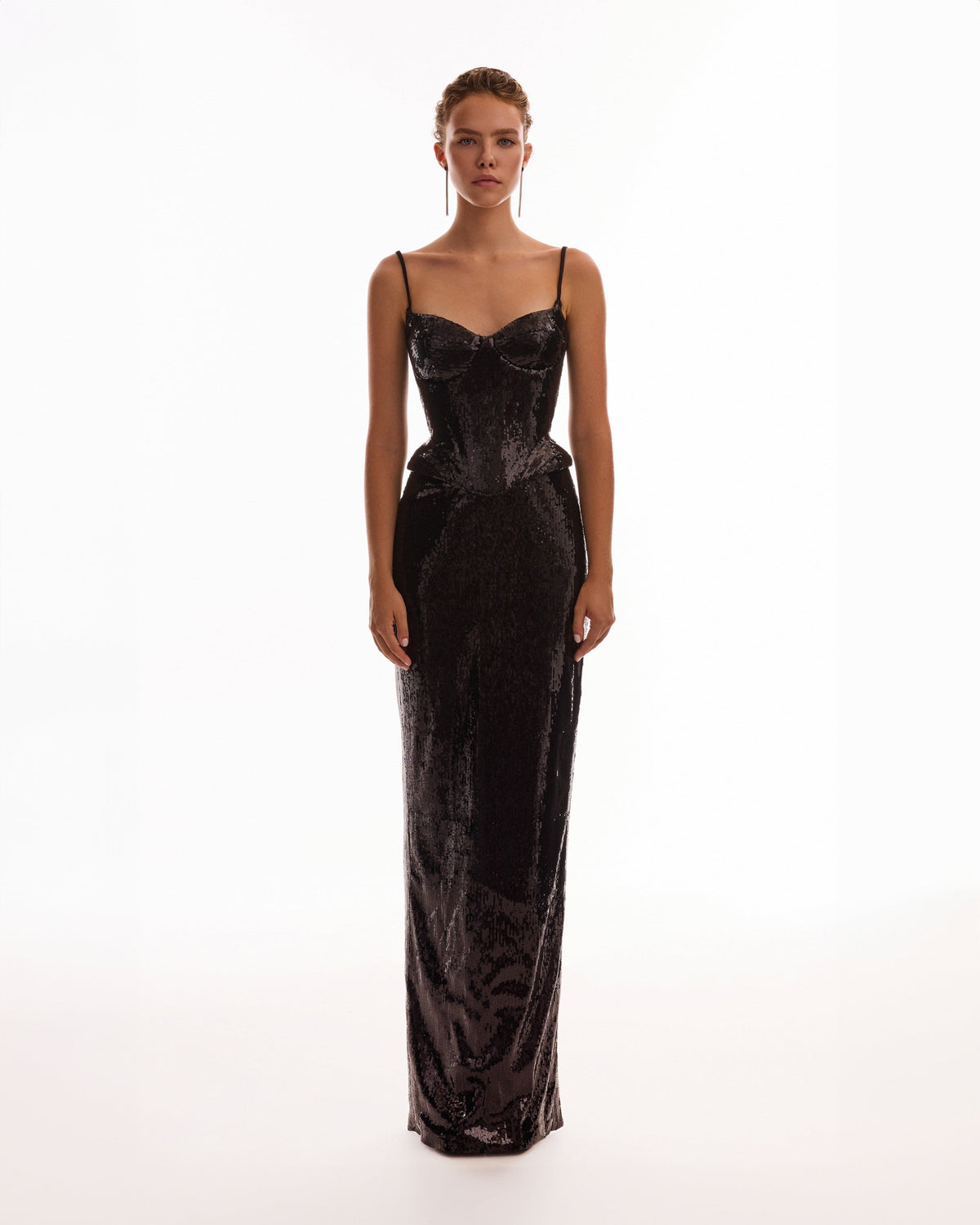 DRAMATIC FITTED SEQUINED BLACK MAXI SKIRT, MIDNIGHT WALK