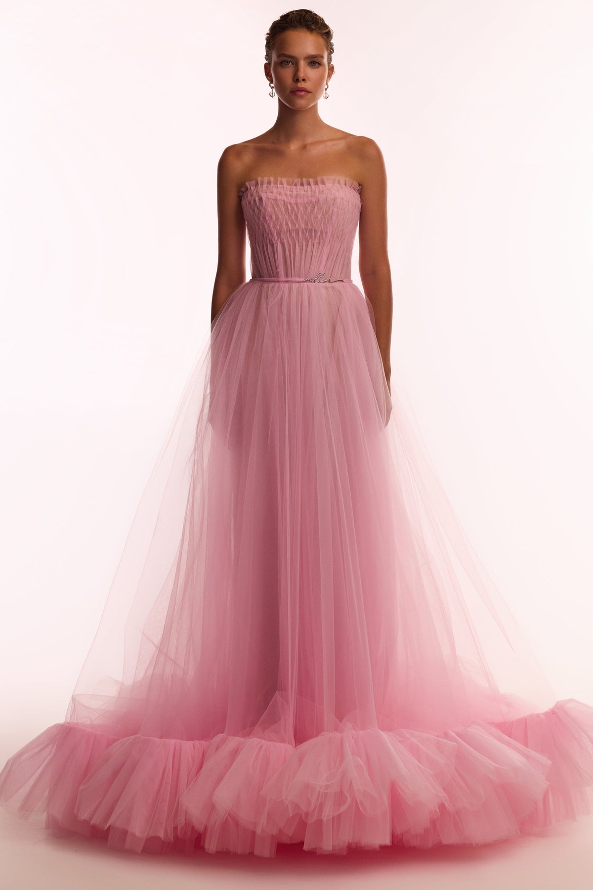 AIRY TULLE MAXI DRESS IN BARBIE PINK