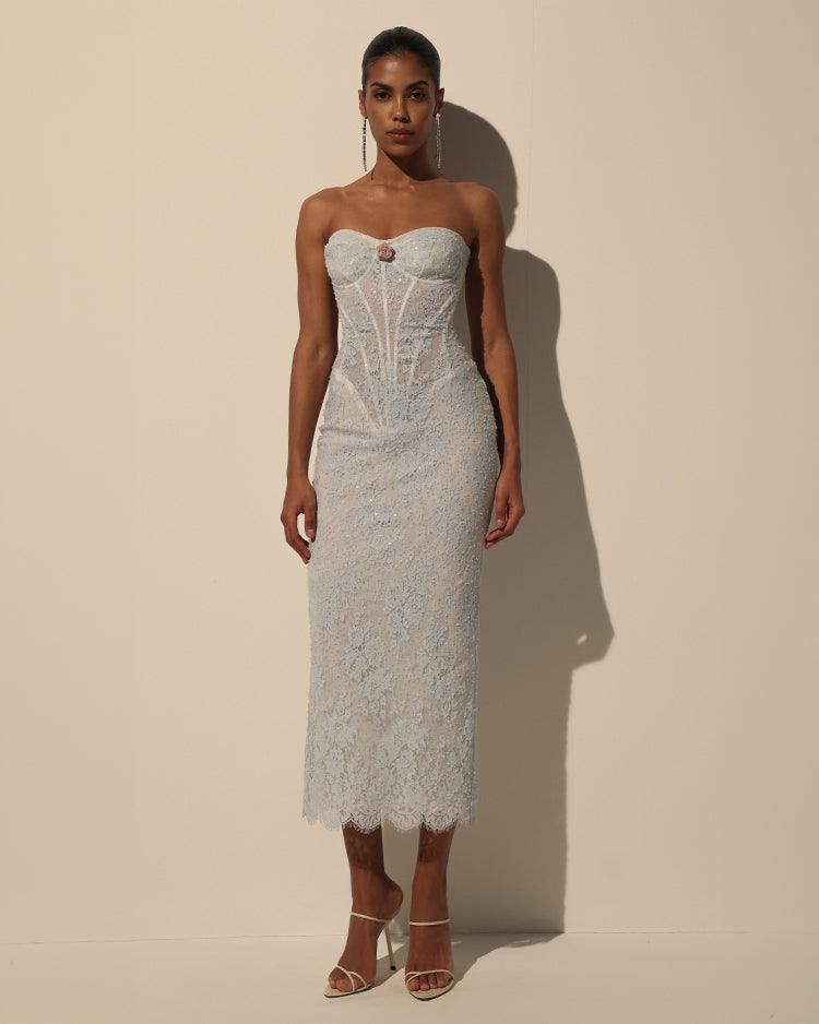 BEADED LACE CORSET DRESS