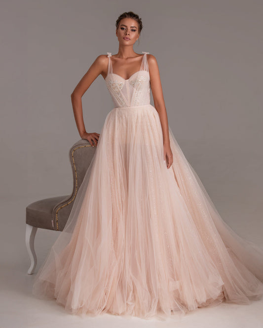 PEACH MULTI-LAYERED TULLE GOWN