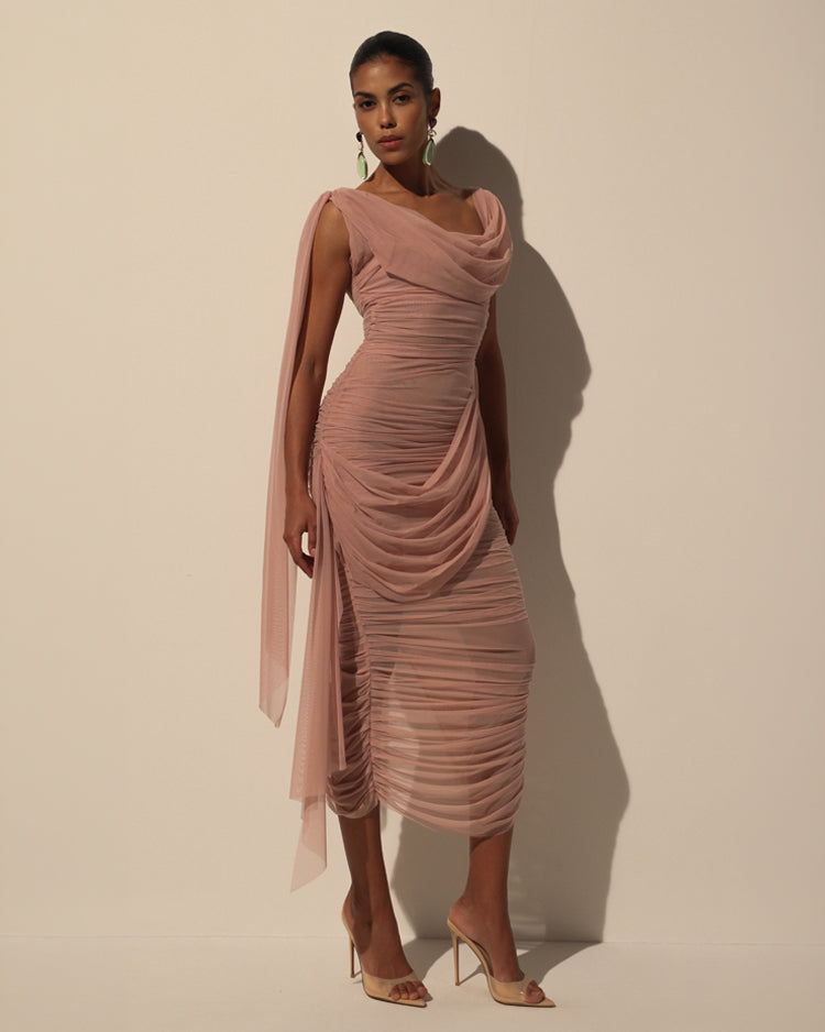 MIDI DRESS IN ITALIAN MESH WITH DRAPING