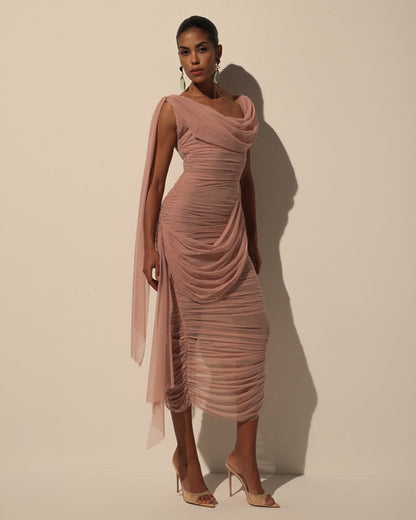 MIDI DRESS IN ITALIAN MESH WITH DRAPING