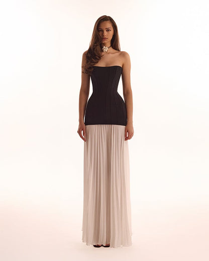 BLACK&WHITE DRESS WITH A PLEATED SKIRT, PARISIENNE