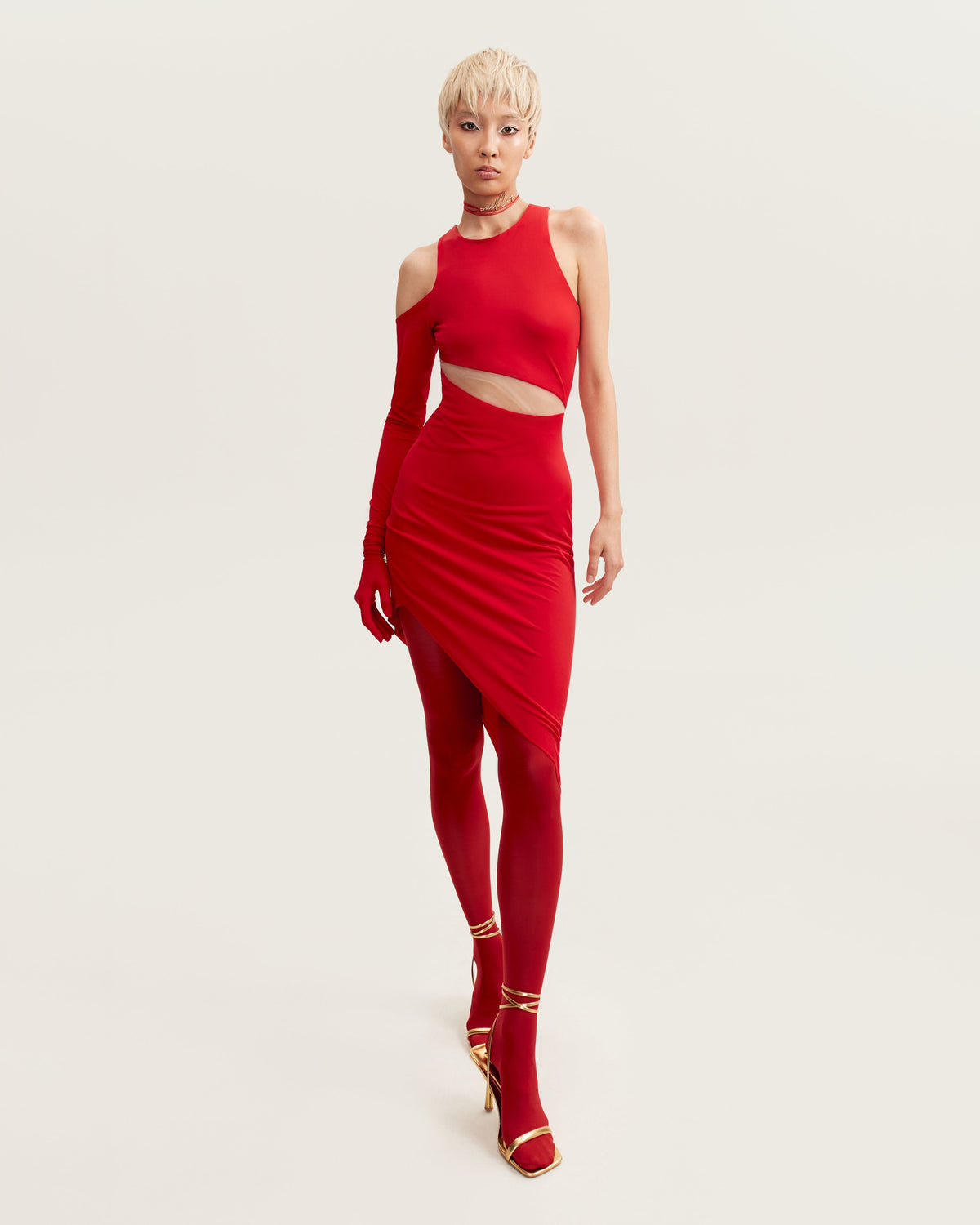 JAW-DROPPING ASYMMETRIC RED MIDI DRESS, XO XO