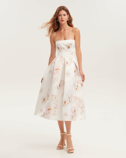 PINK PEONY CORSET MIDI DRESS, GARDEN OF EDEN