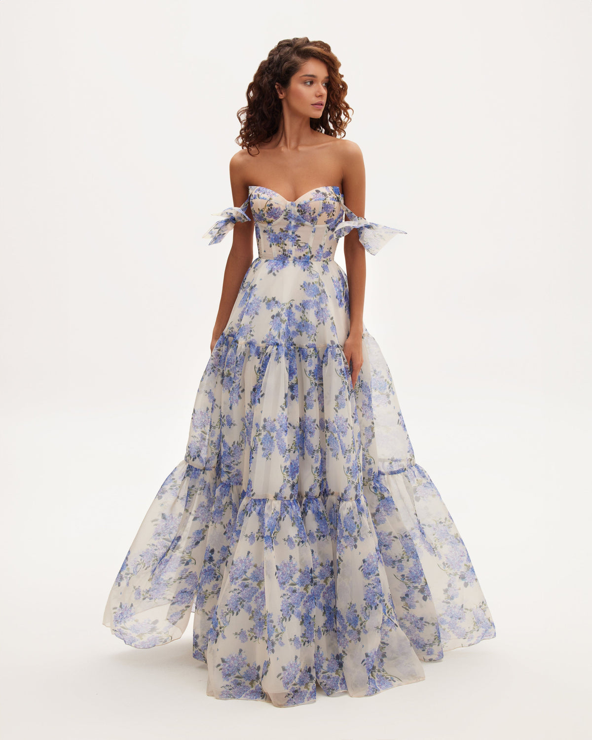 HYDRANGEA TENDER FLORAL MAXI TIE-STRAP DRESS