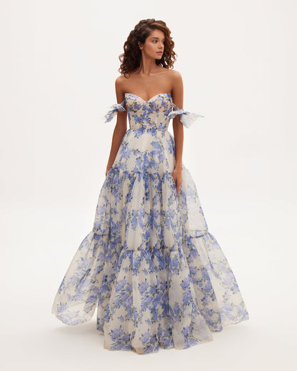 HYDRANGEA TENDER FLORAL MAXI TIE-STRAP DRESS