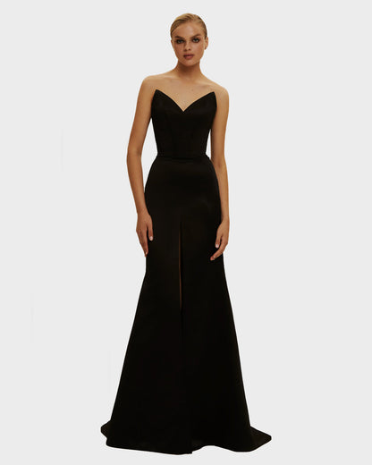 BLACK ELEGANT STRAPLESS TRUMPET EVENING GOWN
