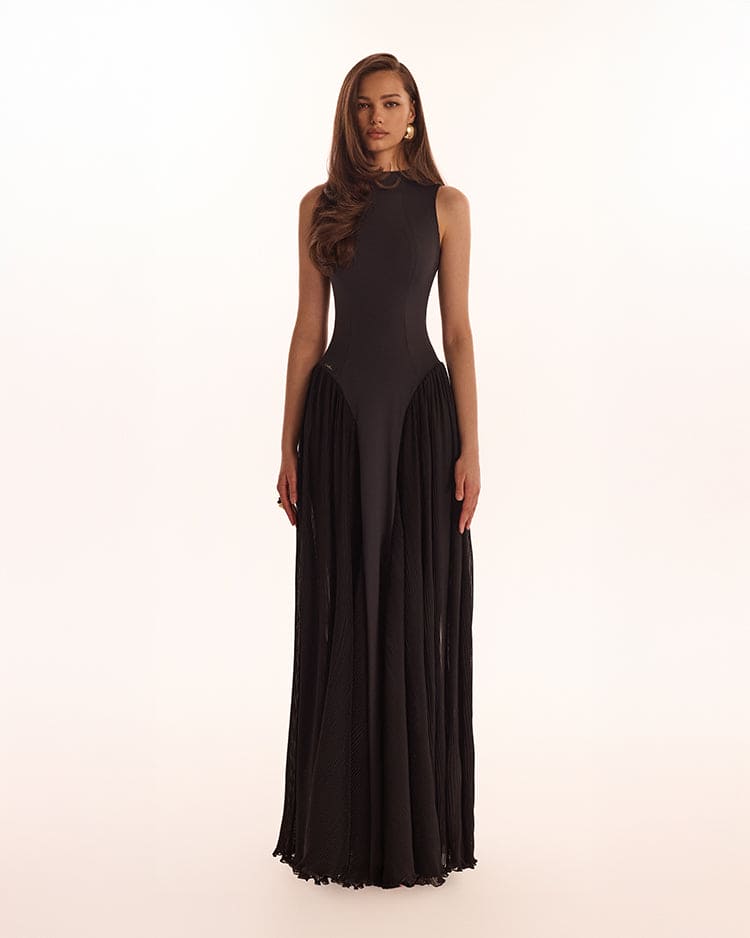 ELEGANT MOCK NECK MAXI DRESS, PARISIENNE