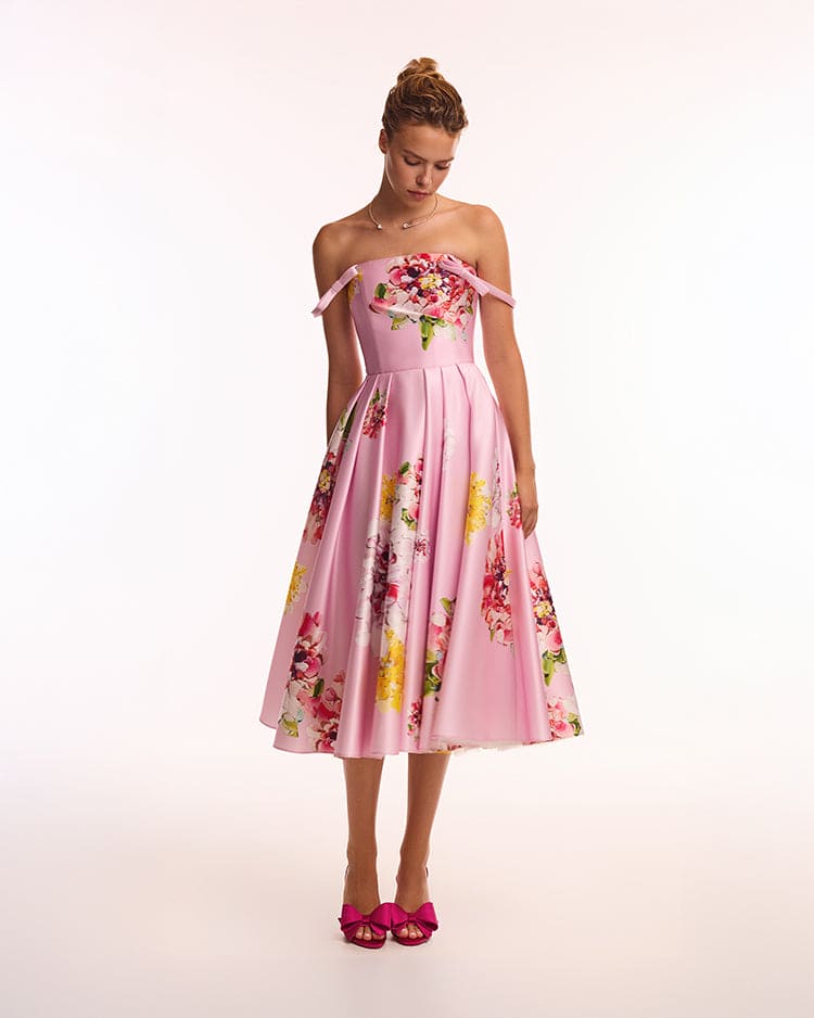 TEA-LENGTH PASTEL PINK FLORAL DRESS, GLOW-UP