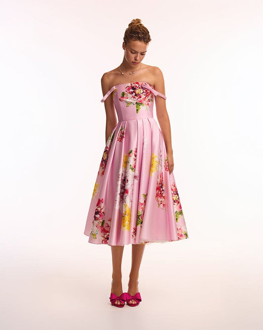 TEA-LENGTH PASTEL PINK FLORAL DRESS, GLOW-UP