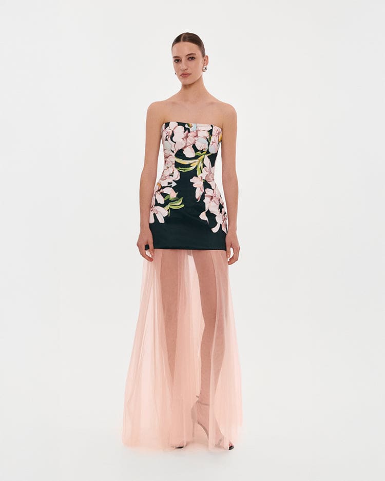 2-IN-1 FLORAL MINI DRESS WITH A DETACHABLE LIGHT PEACH UNDERSKIRT
