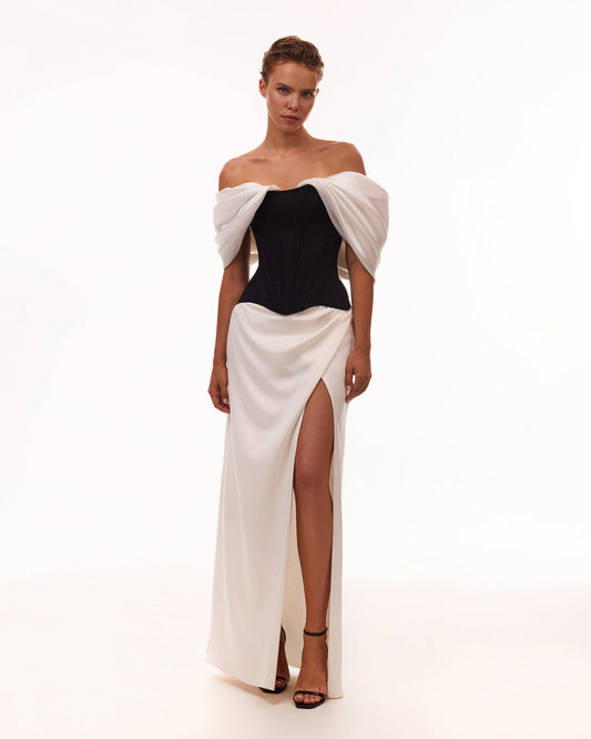 REFINED FITTED WHITE MAXI SKIRT WITH A SLIT, MIDNIGHT WALK
