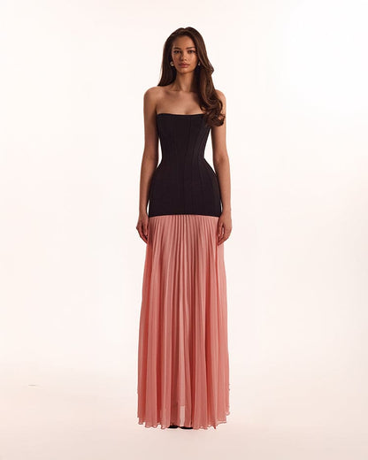 BLACK&PINK DRESS WITH A PLEATED SKIRT, PARISIENNE