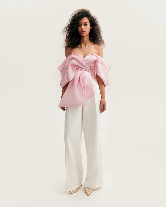 PINK ORGANZA OFF-SHOULDER BLOUSE WITH MERINGUE FLOUNCES, XO XO