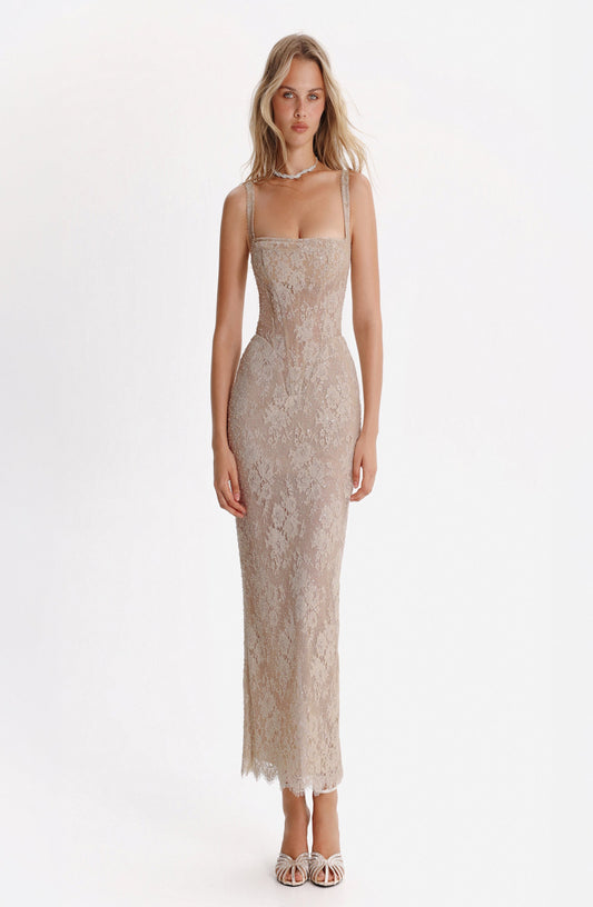 Beige sequinned maxi dress