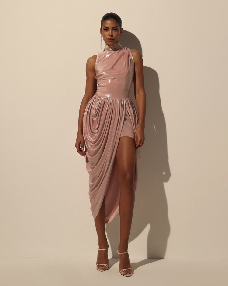 DRESS WITH HALTER NECK AND WET EFFECT