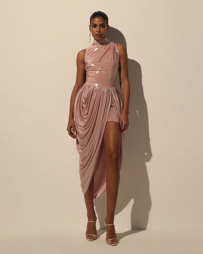 DRESS WITH HALTER NECK AND WET EFFECT