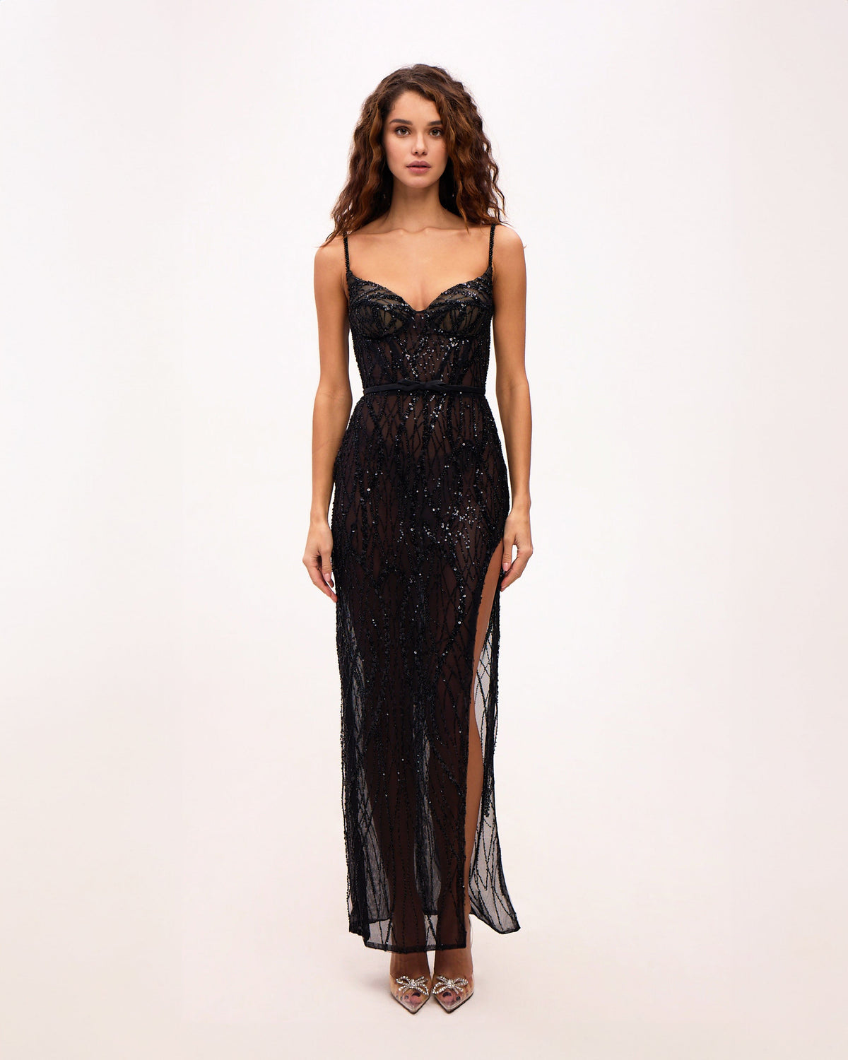 ASTONISHING SEQUINED MAXI GOWN ON SPAGHETTI STRAPS