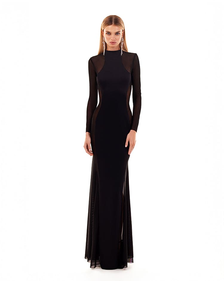 SHOWSTOPPER BLACK DRESS WITH SEMI-TRANSPARENT INSERTS
