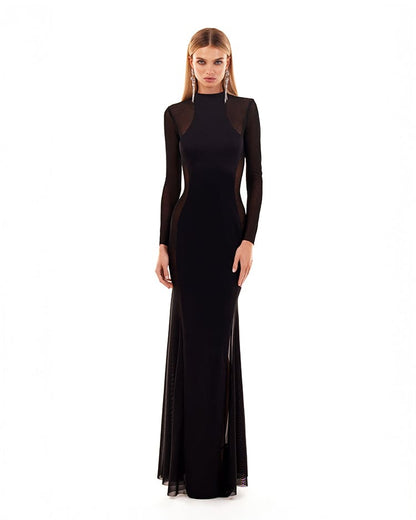 SHOWSTOPPER BLACK DRESS WITH SEMI-TRANSPARENT INSERTS