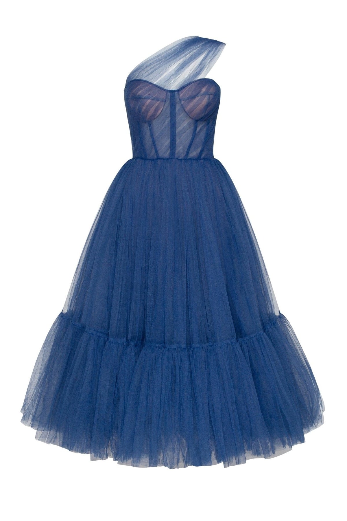 BLUE ONE-SHOULDER COCKTAIL TULLE DRESS