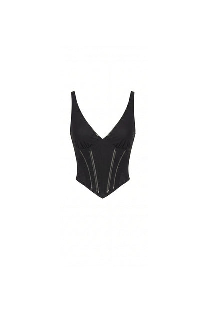 BLACK CORSET WITH DEEP V-NECKLINE