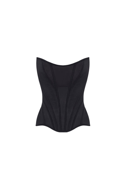 CHIC LOW-WAIST BLACK FITTED CORSET, MIDNIGHT WALK