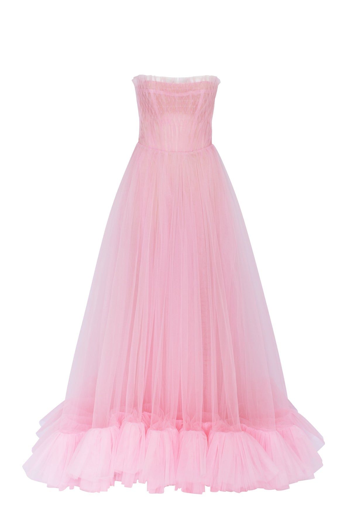 AIRY TULLE MAXI DRESS IN BARBIE PINK
