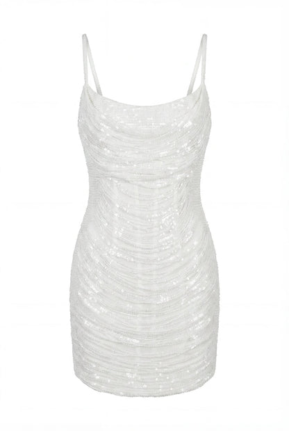 IVORY CORSET MINI DRESS WITH SEQUINS