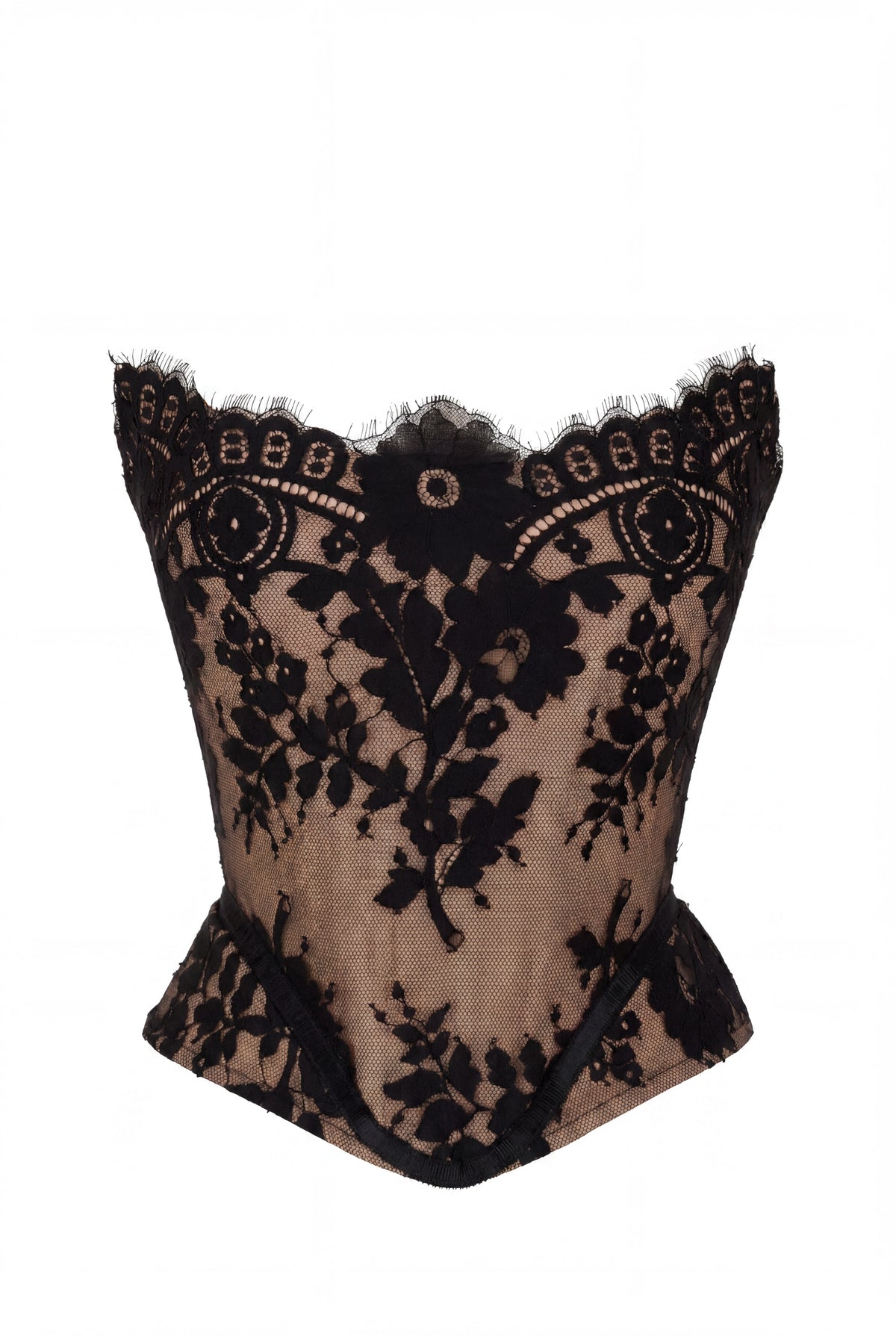BEIGE CORSET WITH CHANTILLY LACE