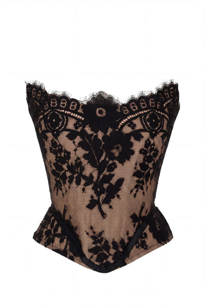 BEIGE CORSET WITH CHANTILLY LACE
