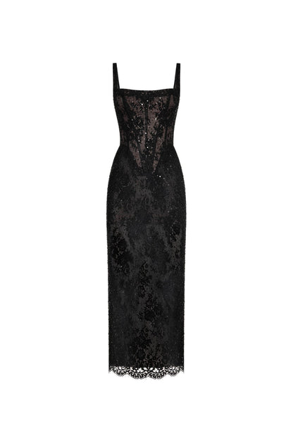 BLACK LACE SEQUINNED DRESS