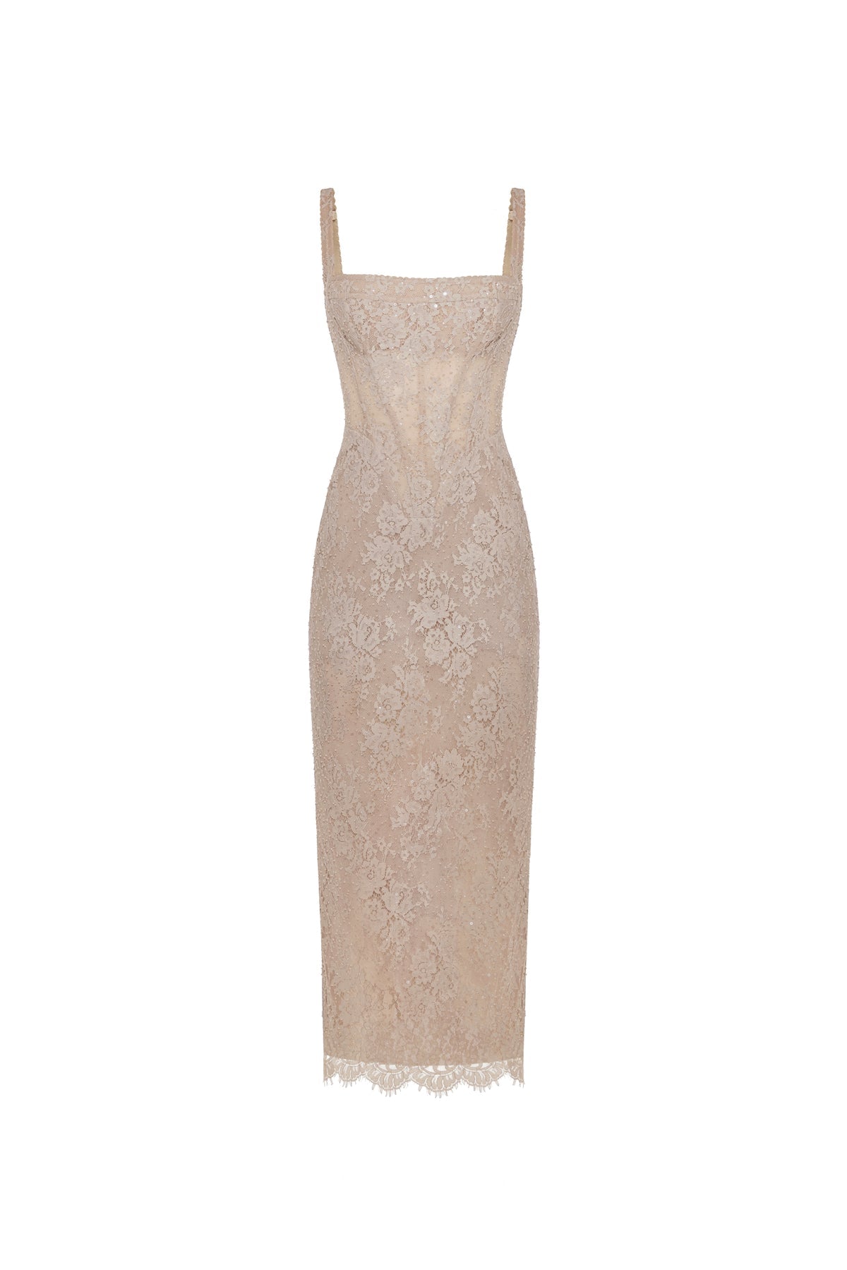 BEIGE SEQUINNED MAXI DRESS