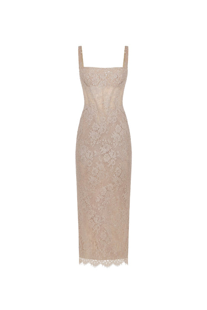 BEIGE SEQUINNED MAXI DRESS